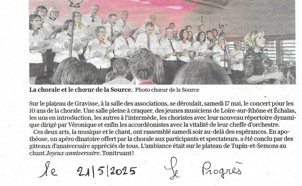 Le Progrès 21 mai 2025 Concert du 17 mai 2025 Le Progrès 21 mai 2025 Concert du 17 mai 2025
