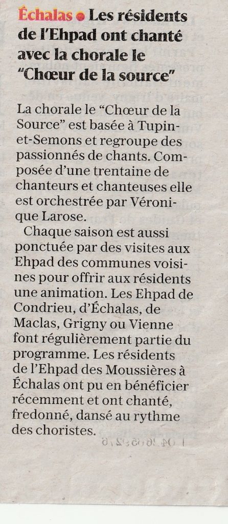 Le Progrès 7 juin Ehpad Echalas